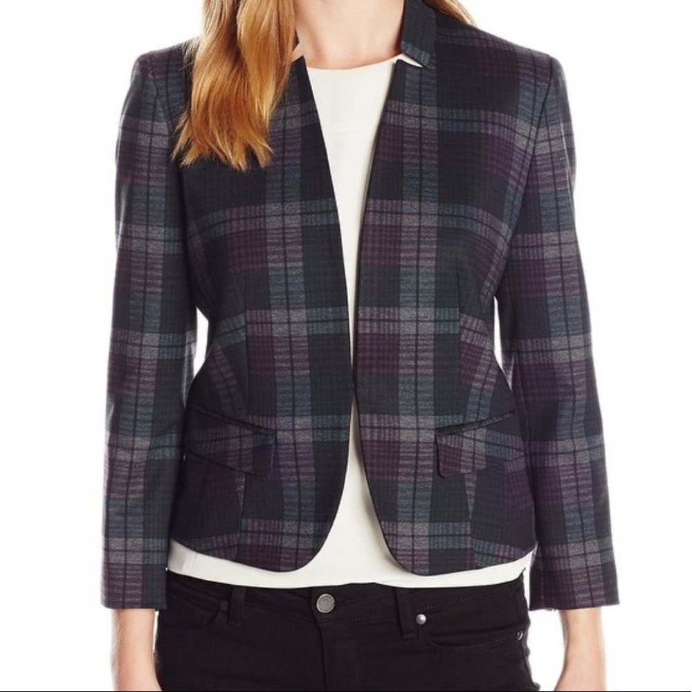 Nine West Plaid Jacket With Clasp-Front